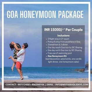 Goa Honeymoon Package Only at @15000/- Per Couple with 3 Night ...