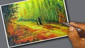 This is a simple landscape drawing for beginner's level with oil pastels. Sunrise Oil Pastel Painting Oil Pastel Drawing Sunset Oil Pastel Landscape Painting For Beginner Painting With Oil Paints
