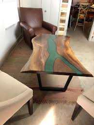 Live Edge Walnut Coffee Table With Green Epoxy Resin In 2020 Coffee Table Walnut Coffee Table Table