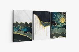 Tablou Multicanvas Abstract cu Peisaj Montan și Soare Auriu - Decor Mo –  The Print Studio