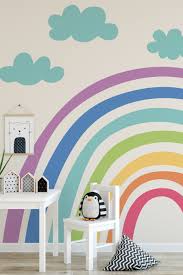 We think kids' rooms look best when bright and bold colors are used in the decor. Rainbow Mural By A Street Blue In 2021 Rainbow Mural Mural Wall Covering