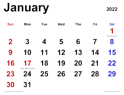 January 2022 Calendar Templates For Word Excel And Pdf