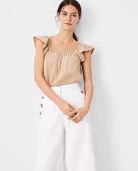 Ann Taylor Petite Gauze Ruffle Strap Tank Top In Mid Camel Modesens