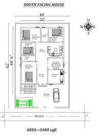 Autocad Drawing File Shows Amazing 40 X62 3bhk South Facing House Plan As Per Vastu Shastra The Total South Facing House West Facing House Little House Plans