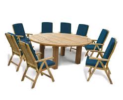 1 dining table, 6 chairs with reclining function. Titan Round Table With 8 Recliners Teak Garden Dining Set