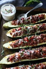 For you 21 day fix people, here are your container amounts: Italian Sausage Stuffed Zucchini Boats The Real Food Dietitians