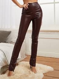 Sbetro Slit Hem Pu Leather Skinny Pants Shein Eur