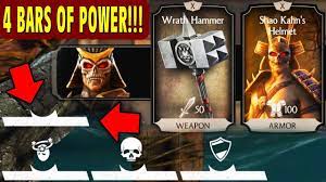 Mkx Mobile 1 15 Shao Kahn With 4 Bars Of Power Maxed Out Shao Kahn S Helmet Youtube Power Helmet Mortal Kombat
