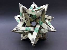 Five Intersecting Tetrahedra Dollar Origami Geometrical Shape Made Of Money Dollar Origami Origami Art Dollar Bill Origami