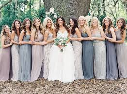 Shades Of Grey Mix And Match Bridesmaids In Grey Blue And Lavender Adrianna Papell Bridesmaid Gowns Wedding Bridesmaids Bridesmaid Grey Bridesmaid Dresses