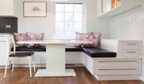 white corner dining set with banquette