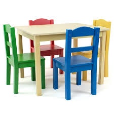 Humble Crew Primary 5 Piece Kids Natural Table And Chair Set Tc715 The Home Depot In 2020 Table And Chair Sets Kids Chairs Kids Wood