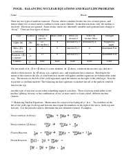 How to balance equations printable worksheets from balancing equations worksheet 1 answer key , source:thoughtco.com. Cpogil Balancing Nuclear 2018 Pdf Pogil Balancing Nuclear Equations And Half Life Problems Name Block There Are Two Types Of Nuclear Reactions Fission Course Hero