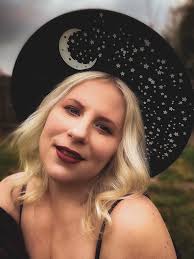 Wide Brim Hat, Moon and Stars Hat, Wide Brim Fedora, Goth Hat, Witch Hat