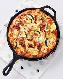 This Zucchini Skillet Casserole Is Loaded With Bacon Eggs And Cheese Recipe Zucchini Breakfast Breakfast Casserole Breakfast Recipes Casserole