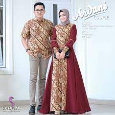 Lingkar dada = 96 cm, panjang = 140 cm: Gamis Batik Couple Ardani Original 100 Shofiya Shopee Indonesia