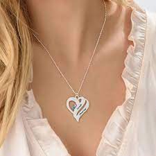 Two Hearts Forever One Necklace With Birthstones Engraved Heart Necklace Birthstone Necklace Pandora Necklace