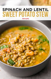 Spinach And Lentil Sweet Potato Stew Vegetarian Stew Stewed Potatoes Sweet Potato And Spinach Recipe