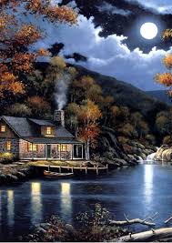 By The Light Of The Silvery Moon Lake Painting Cabin Art Wall Art Pictures
