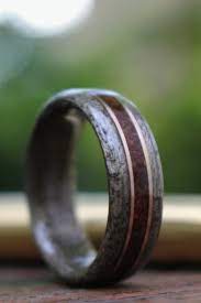 Weathered Maple Wood Wedding Ring With 1950s Coffee Inlay And Dual Bronze Inlays Wood Wedding Ring Mens Wedding Rings Unique Wooden Wedding Ring