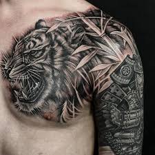 Tiger And Bamboo Chest Piece With Artist Wt Tattoo Created Chronicink Chest Tattoo Men Lion Chest Tattoo Chest Tattoo