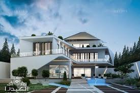 Modern house with garden swimming pool and wooden deck. Luxury Modern Villa Design Concept Architect Magazine