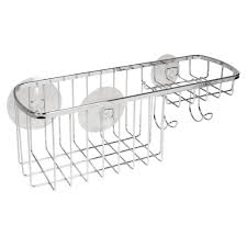 Chrome finished hanging shower caddy with two baskets on a wired background structure. Interdesign Suction Combo Shower Basket In Chrome 57302 The Home Depot
