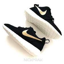 Maybe you would like to learn more about one of these? Metallic Gold Swoosh Custom Nike Roshe One Black By Prakcustoms Nike Shoes Nike Women Shoes