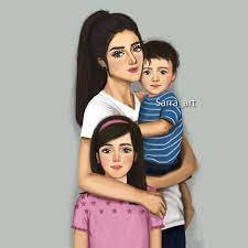 مساااء الورد حبايب رسمه للي طلبو بنت مع ولد وعكستهم لاني عارفه لو نزلت واحده هتطلبو التانيه رأيكمممم اس mother daughter art mother art sarra art