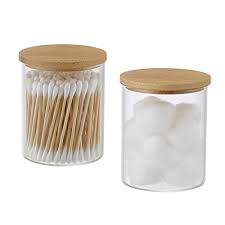 Lids also make it possible to keep liquids with peace of mind knowing that they will not spill over and create a mess. Buy Yinine Glass Apothecary Jars Qtip Holder Dispenser Glass Bathroom Vanity Jar Containers Organizer With Bamboo Lid For Cotton Ball Swab Pad Rounds Q Tip Bath Salts 2 Pack Online In Indonesia B08p63ghds
