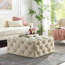 Constructed using solid and engineered woods, this ottoman is large enough to offer extra seating for guests as well. Reviews For Inspired Home Lester Cocktail Table Ottoman Cream White Linen Tufted Allover Square Caster Leg On93 03cw Hd The Home Depot