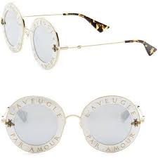 Gucci 44mm L Aveugle Par Amour Round Sunglasses 2 415 Myr Liked On Polyvore Featuring Accessor Round Sunglasses Round Frame Sunglasses Round Glasses Frames