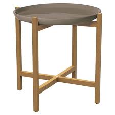 Kate Modern Round Taupe Ceramic Top Teak Outdoor Side End Table Teak Side Table Teak Accent Table Metal Dining Table