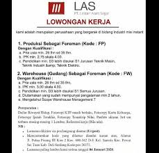 Berdomisili, familiar dan bersedia ditempatkan di area medan (tebing tinggi atau rantau prapat). Lowongan Kerja Kim Medan Januari 2020 Di Pt Lestari Alam Segar Las