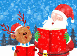Santa and reindeer bringing gifts. Christmas Animated Clipart Santa Claus And Reindeer Singing Christmas Carols Animated Clipart