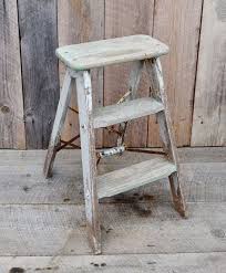 Great savings & free delivery / collection on many items. Vintage Weathered Wood Step Ladder Small Step Stool Silver Green Rustic Primitive Folding Shelf Display Rack Weathered Wood Wood Steps Step Ladder