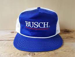 Busch Beer Vintage 80s Mesh Trucker Snapback Hat Rope Lined Official Product Promo Cap Old School Throwback Blue White Ballcap Made In Usa Vintage Beer Hats Product Promo