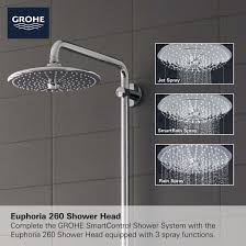 Grohe 26177001 Starlight Chrome Euphoria 260 Shower System With Multi Function Shower Head Integrated Tub Spout Slide Bar Hand Shower And 17 3 4 Swivel Shower Arm Faucetdirect Com