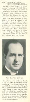 Rev. E. Felix Kloman Accepts Rectorship of Christ Church (1938)