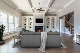 Elegant Built In Shelving And A Coffered Ceiling Define This Great Room A Custom New Home Built By Tyler Chandler Homes T Home Building A House Dream Cottage