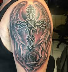 Rough religious black cross with wings tattoo on forearm. Top 91 Best Angel Wings Tattoo Ideas 2021 Inspiration Guide