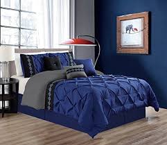 Free shipping on orders over $35. Grand Linen 7 Pieces Full Size Navy Blue Grey Black Double Needle Stitch Pinch Pleat All Season Bedding Goose Down Alternative Embroidered Comforter Set Buy Online In Angola At Angola Desertcart Com Productid 63440121