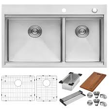 Check spelling or type a new query. 33 X 22 Inch Workstation Drop In 60 40 Double Bowl Topmount Tight Radius 16 Gauge Stainless Steel Ledge Kitchen Sink Ruvati Usa