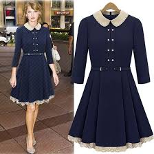 Navy Blue Knee Length Dress Fashion Vintage Dresses Cheap Dresses