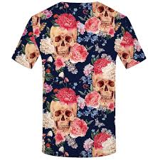 Kyku Skull T Shirt Men 3d Printed T Shirt Flower Short Sleeve Casual Clothing