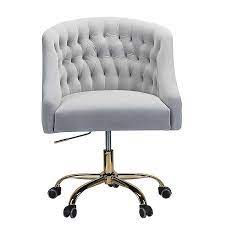 Both my husband and i are comfortable in it and we're two different seat is nice and wide and allows for fuller legs so your lower leg circulation doesn't get cut off. Gray Velvet Tufted Gold Leg Swivel Office Chair Kirklands