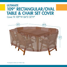 This collection comes in a large variety of vibrant colors and elegant patterns that will make your patio pop. Duck Covers Ultimate Rectangle Oval Patio Table With Chairs Cover Mocha Cappuccino 109l X 84w X 32h Patio Furniture Accessories Tables