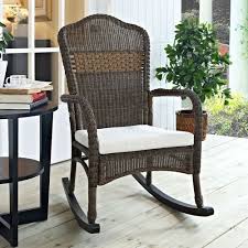 Indoor Outdoor Patio Porch Mocha Wicker Rocking Chair With Beige Cushion Rockingchair Wicker Rocking Chair Resin Wicker Rocking Chairs Patio Furniture Layout