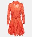 Floral guipure lace minidress in orange - Oscar De La Renta ...