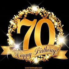 Happy 70th Birthday Anniversary Card, Gold Glitter and Sparkles — Download on Funimada.com